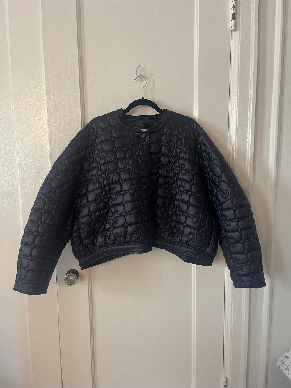 Ganni Quilted Cropped Puffer Jacket - Navy - Picture 8 of 16